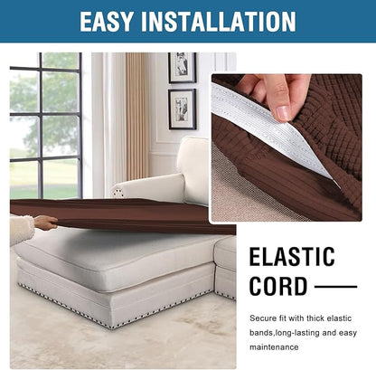 H.VERSAILTEX Super Stretch Individual Chaise Cover Sectional Couch Covers for L Shaped Sofa Both Left/Right Featuring Thick Jacquard Textured Twill Fabric (1 Piece Chaise Cover, Burnt Brick)