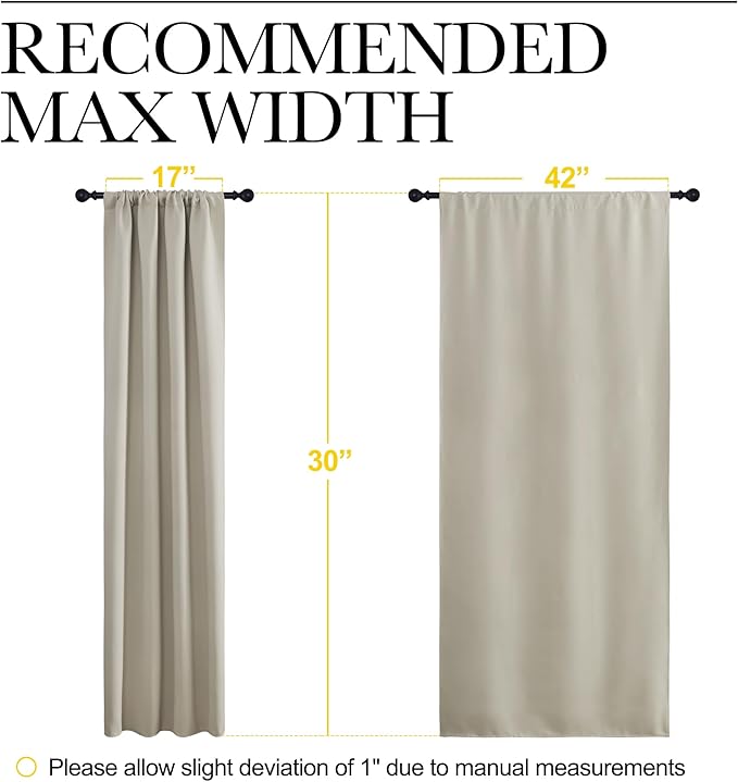 NICETOWN 2 Panels Blackout Curtains, Rod Pocket Thermal Insulated Drapes for Kitchen, Heavy Duty Small Window Treatment for Dorm Room, Studio Apartment, Basement (Natural, W42 x L30)