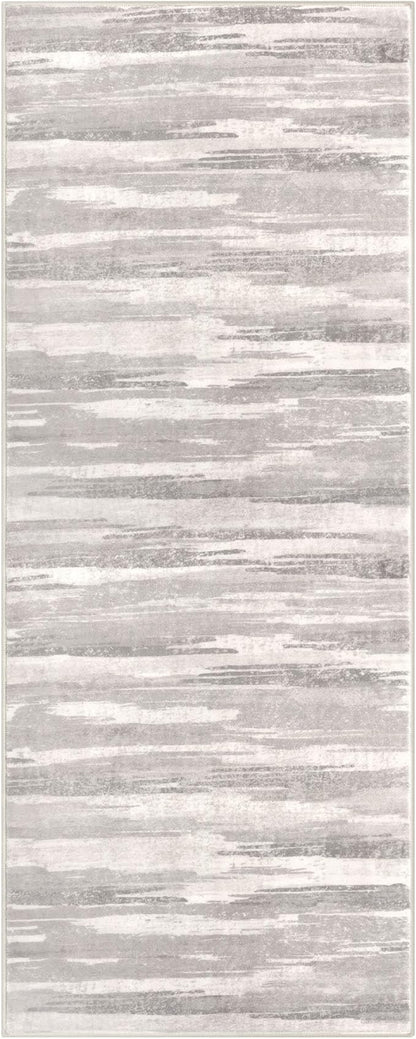 Lansny Modern Abstract Runner Rug 2x5, Neutral Light Beige and Grey Washable Entryway Kitchen Non-Slip Soft Hallway Runner Thin Print Faux Wool Carpet for Bedroom Laundry Room Indoor