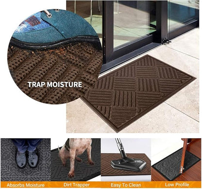 Mibao Front Door Mat, Dirt Trapper Welcome Mat for Outdoor Indoor, Non-Slip Waterproof Doormat, Durable Machine Washable Low Profile Entry Rug for Back Door Outside Patio, 61.5" x 36", Coffee Grid