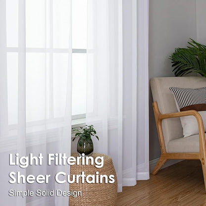OVZME White Sheer Curtains 45 Inch Long 2 Panels, Rod Pocket Voile Drapes for Small Windows, Each 42 by 45 Inches.