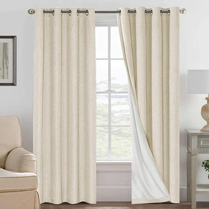 H.VERSAILTEX Linen Curtains 100% Blackout Curtains for Bedroom 90 inch Long Full Light Blocking Nature Linen Blended Window Curtains for Living Room Nickel Grommet (2 Panels, Bleached Sand)