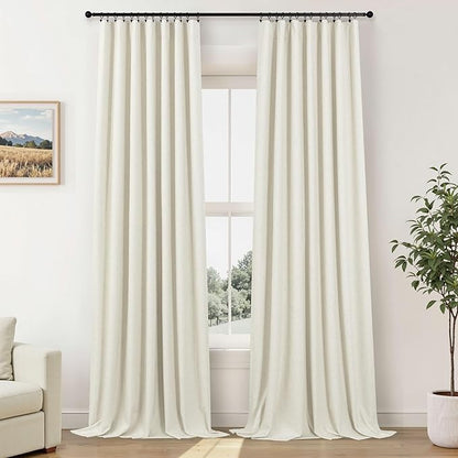 Total Blackout Linen Curtains 80 Inches Long for Bedroom Thick Thermal Rustic Country Lightweight Black Out Curtain for Living Room Window Drape Ivory Cream Colored Back Tab 2 Panels Wide 60x80 Length
