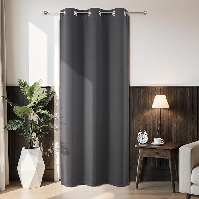 Joydeco Blackout Door Curtain for Doorway Privacy 80 Inches Long, Grommet Closet Curtain for Open Closet, Room Divider for Bedroom Living Room (Grey, 32Wx80L, 1 Panel)