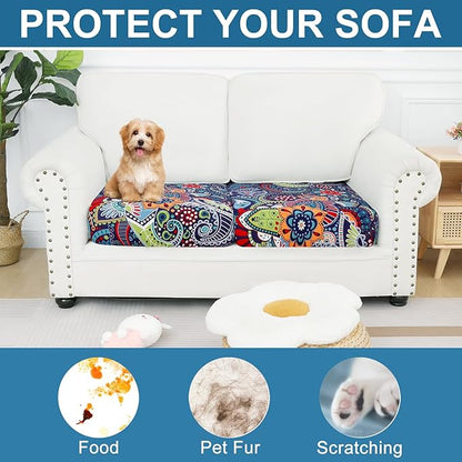 Smiry Printed Couch Cushion Covers, Stretch Soft Couch Covers for Sofa, Washable Non-Slip Sofa Slipcover Furniture Protector for Indoor and Outdoor (2 Pack, Blue Green)