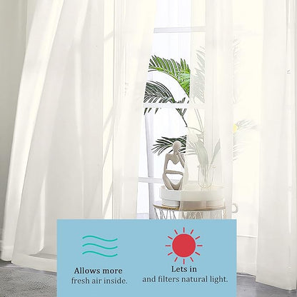 OWENIE Sheer Curtains 90 Inches Long, Elegant Sheer Curtains for Bedroom, Window Voile Sheer Curtain Panels/Drapes/Treatment for Living Room, 2Pcs, Each 42" W x 90" L, Ivory