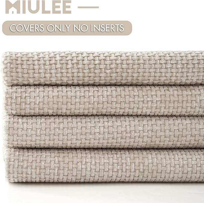 MIULEE Pack of 4 Couch Throw Pillow Covers 20x20 Inch Cream Soft Decorative Chenille Pillow Covers Farmhouse Accent Cushion Covers for Boho Spring Home Decor Sofa Bedroom Living Room