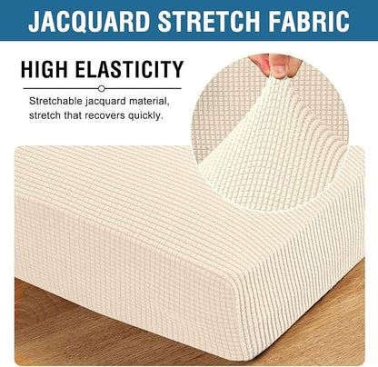 H.VERSAILTEX Super Stretch Individual Seat Cushion Covers Sofa Covers Couch Covers Slipcover Sets Thick Jacquard Textured Twill Fabric (3 Piece XL Sofa Cushion Covers, Cream)