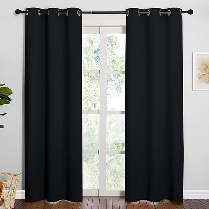 NICETOWN Thermal Insulated Black Blackout Curtains/Drapes 84 inches Length 2 Panels Set for Living Room, 42 inches Wide, Privacy Sound Reducing Room Darkening Draperies Window Treatment