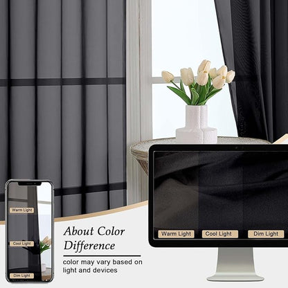 Black Sheer Curtains for Bedroom Living Room 96 Inches Long 2 Panels, Modern Airy Soft Lightweight Rod Pocket Light Filtering Sheer Curtains Drapes, Black, Each 59" Wx96 L Inch