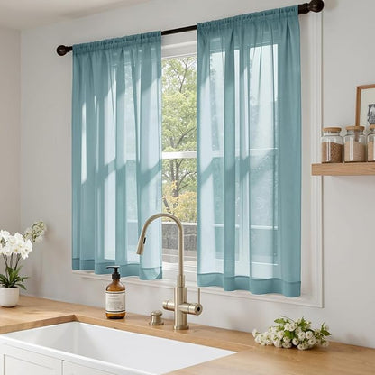 MIULEE Dusty Blue Sheer Curtains 63 Inches Long, 4 Panels Set, Light Filtering Rod Pocket Voile Drapes for Living Room and Bedroom, Airy Soft Fabric Window Treatments, 42 x 63 Inches