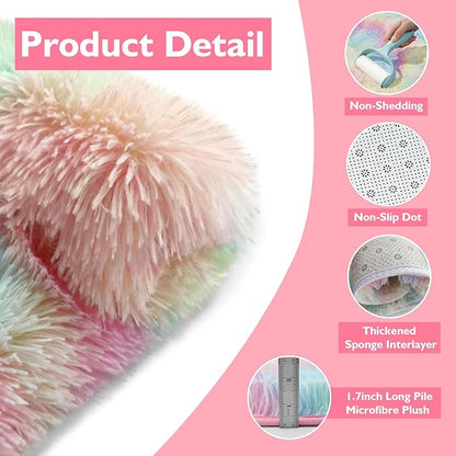 yulidayang Rainbow Fluffy Round Area Rugs for Bedroom,6'X6'Shag Circle Area Rugs for Girls Room,Non Slip Fuzzy Plush Rug for Kids Room Living Room and Dorm Home Decor Rug