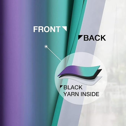 Yakamok Ombre Teal and Purple Curtains for Bedroom, Gradient Room Darkening Curtains, Grommet Thermal Insulated Light Blocking Window Drapes/Curtain for Living Room,52 x 63 Inch,2 Panels