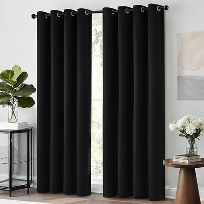Yakamok Thermal Insulated Blackout Curtains Solid Grommet Window Drapery Bedroom/Living Room, Black,W52 x L96, 2 Panels