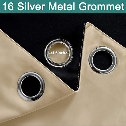 Yakamok 100% Blackout Thermal Insulated Grommet Curtains, Noise Reducing Barrier Panel for Sliding Glass Door, 2 Thick Layers Heat Full Light Blocking Patio Door Drapery, Beige, W100 x L84, 1 Panel