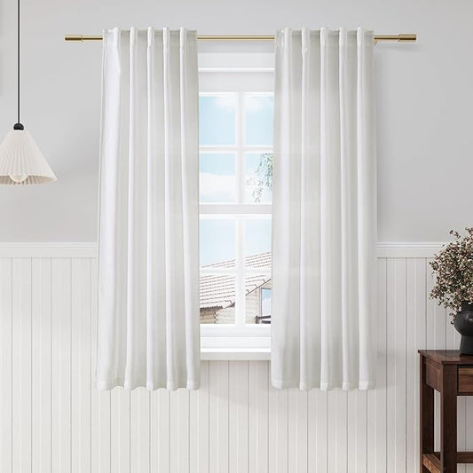 Off White Linen Curtains 63 inches Long for Bedroom Back Tab Sheer White Curtains Narrow Mini Skinny Door Decor Cotton Textured Gauze Curtain for Bathroom Kitchen 2 Panel Set 38x63