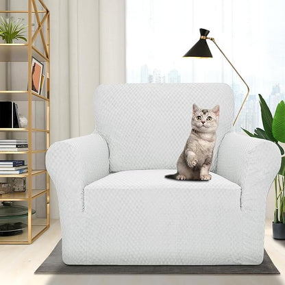 ZNSAYOTX 1 Piece Jacquard Chair Slipcovers for Living Room High Stretch Chair Covers with Arms Anti Slip Pets Friendly Couch Sofa Armchair Cover Furniture Protector (Small, White)