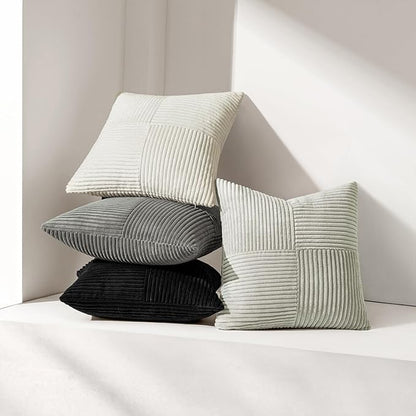 MIULEE Black Decorative Lumbar Throw Pillow Covers 12x24 Inch for Couch Bed Sofa Pack of 2 Boho Farmhouse Throw Pillows Soft Cross Corduroy Patchwork Textured Cushion Cases