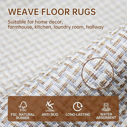 eqivei Kitchen Rugs and Mats Non Skid Washable Set of 2 PCS, Absorbent Runner Rugs for Kitchen, Front of Sink, Kitchen Mats for Floor, 17.3"x 47"+17.3"x 29" (Gray)