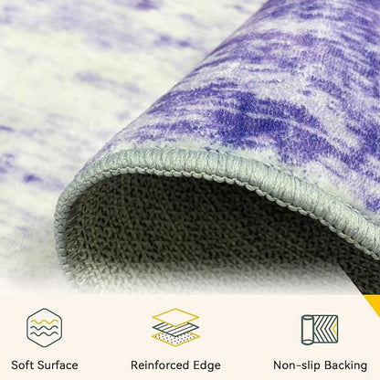 Washable Area Rugs 5'x8' Non-Slip Modern Abstract Soft for Living Room Entryway Bedroom Nursery, Print Pattern, Purple Gray Pink White
