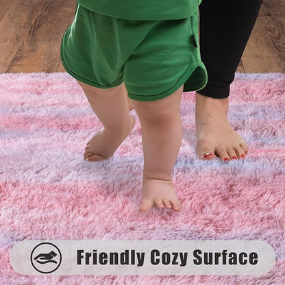 Soft Runner Rugs for Bedroom Hallways, 2x5 Abstract Pink Fluffy Shag Throw Area Rug Non Slip for Bedside Dorm, Long Shaggy Furry Carpet for Nursery Living Room