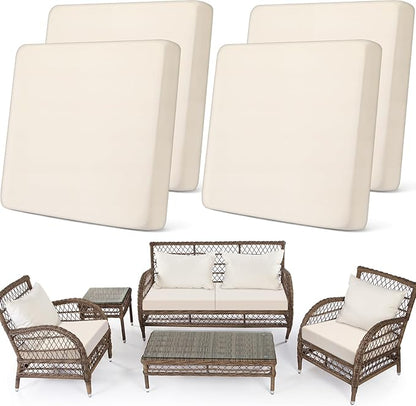 Newwiee Set of 4 Stretch Patio Cushion Covers Sofa Couch Seat Chair Slipcovers Cushion Cover Replacement Furniture Protector for Pets Washable(Beige,Seat Cover,Solid)