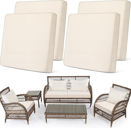 Newwiee Set of 4 Stretch Patio Cushion Covers Sofa Couch Seat Chair Slipcovers Cushion Cover Replacement Furniture Protector for Pets Washable(Beige,Seat Cover,Solid)