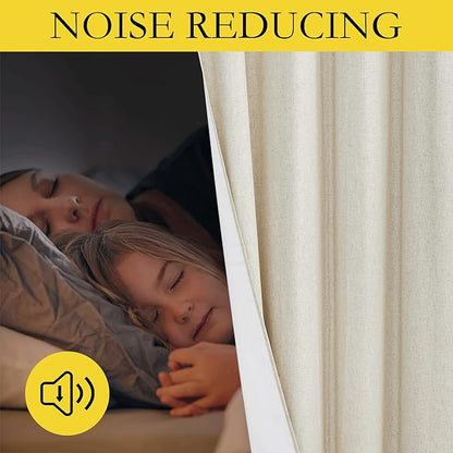 NICETOWN Natural Bedroom Full Blackout Linen Curtain Panels Set of 2, 52" by 72", Cold Reducing Thick Insulated Classic Grommet Blackout Draperies with White Thermal Insulated Liner for Windows