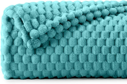 BEDELITE Fleece Twin Blanket for Couch & Bed - 3D Jacquard Decorative Teal Throw, Super Soft and Cozy Warm Fuzzy Blanket All Seasons Suitable, 60x80Inches