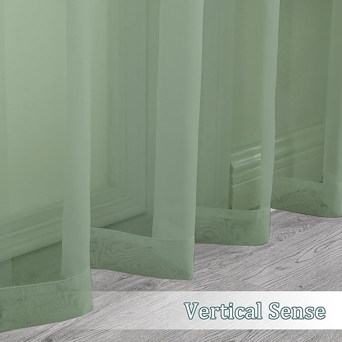 Chyhomenyc Sheer Window Curtains 144 inch Extra Long 2PCS, Airy Scarf Drapes Rod Pocket Window Treatments for Christmas/Wedding/Living Room/Anniversary, 12FT L, 42Wx144L, Sage Green