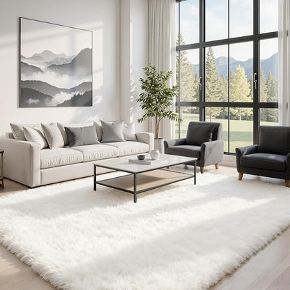 4x6 Area Rugs for Living Room Rug: Soft Fluffy Shag White Rugs for Bedroom, Non-Slip Large Fuzzy Plush Rug Indoor Floor Carpet for Nursery Kids Boys Girls Room, Dorms, Playroom, Modern Home Decor