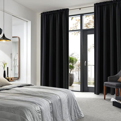 DWCN Black Blackout Curtains for Bedroom, 60 x 84 inches Long - Room Darkening Thermal Insulated Large Drapes, Set of 2 Rod Pocket Curtain Panels