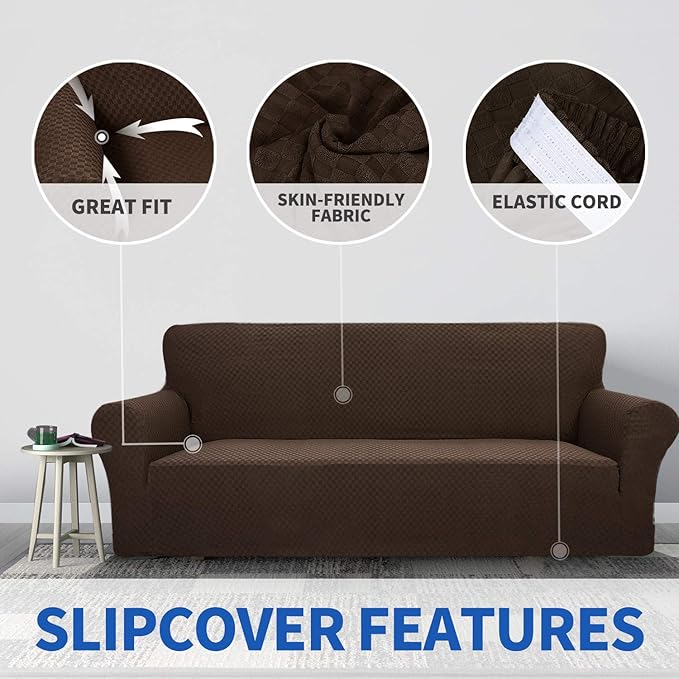 ZNSAYOTX 1 Piece Jacquard Couch Covers for 2 Cushion Couch High Stretch Loveseat Slipcover for Pets Dogs Anti Slip Love Seat Sofa Slipcover Furniture Protector (Loveseat, Dark Coffee)