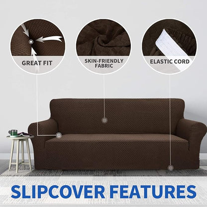 ZNSAYOTX 1 Piece Jacquard Couch Covers for 2 Cushion Couch High Stretch Loveseat Slipcover for Pets Dogs Anti Slip Love Seat Sofa Slipcover Furniture Protector (Loveseat, Dark Coffee)