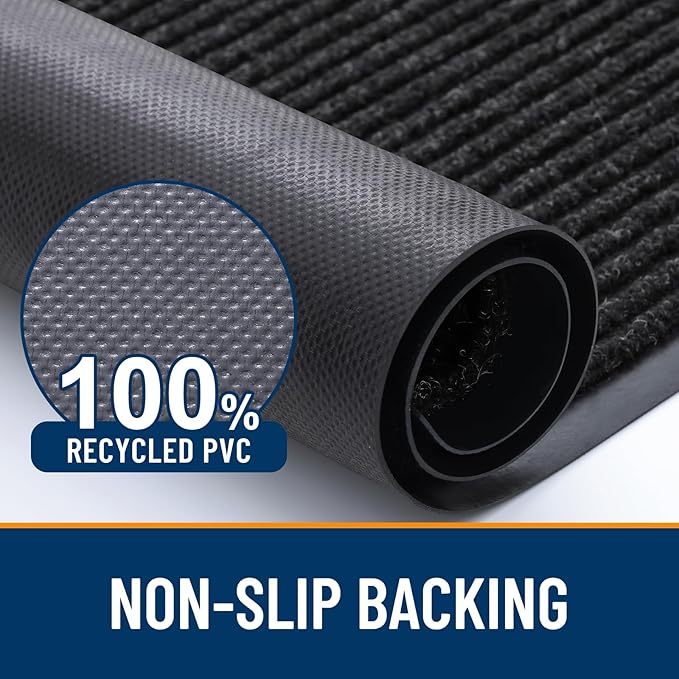 OLANLY Front Door Mat Indoor Outdoor Entrance, 2-Pack 59 x 23 Inch, Waterproof Heavy Duty Doormat, Fade Resistant, Low Profile, Easy Clean Patio Porch Welcome Floor Mats for Entry, Off-Black