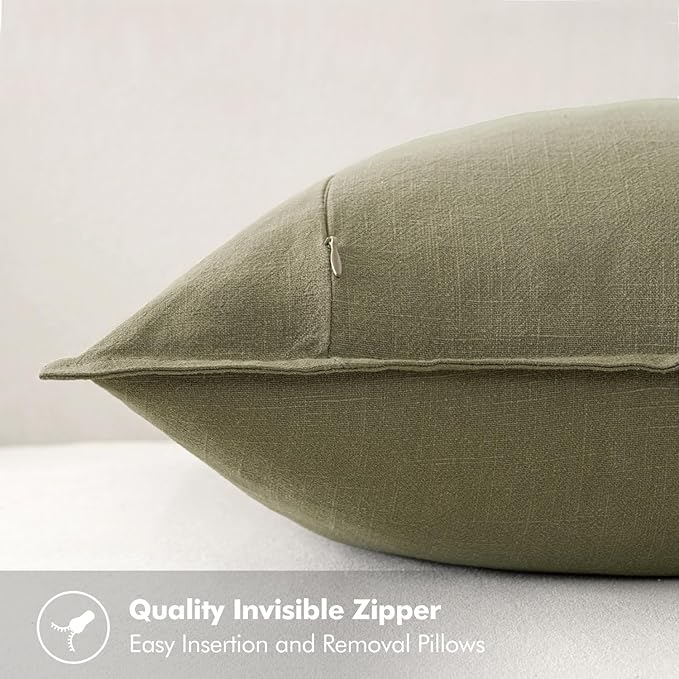 MIULEE Decorative Linen Euro Sham Pillow Covers 26x26 Light Olive Green Boho Farmhouse Neutral Couch Throw Pillows for Bed Pack of 2 Accent Modern Pillowcase Summer Sofa Livingroom Home Decor