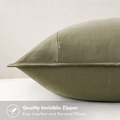 MIULEE Decorative Linen Euro Sham Pillow Covers 26x26 Light Olive Green Boho Farmhouse Neutral Couch Throw Pillows for Bed Pack of 2 Accent Modern Pillowcase Summer Sofa Livingroom Home Decor