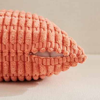 Fancy Homi 4 Packs Boho Coral Decorative Throw Pillow Covers 26x26 Inch for Living Room Couch Bed Sofa, Rustic Modern Farmhouse Home Decor, Soft Plush Corduroy Peach Cute Square Cushion Case 66x66 cm