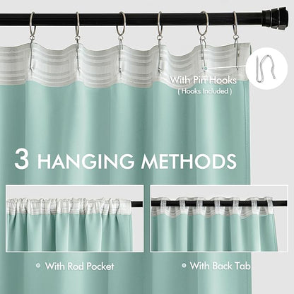 MIULEE Aqua Back Tab Blackout Curtains 90 Inches Long 2 Panels Set for Living Room Bedroom Privacy, Rod Pocket/Pinch Pleat Thermal Insulated Room Darkening Pleated Light Blocking Drapes