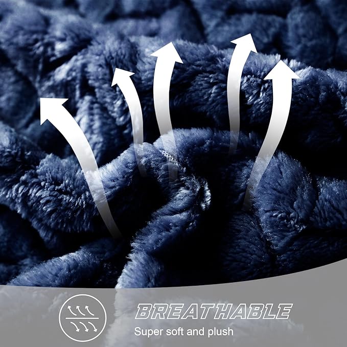 Exclusivo Mezcla Fleece Twin Size Blanket for Bed, 60x80 Inches Soft Cozy Jacquard Flannel Blankets, Lightweight Fuzzy Plush Warm for Women, Navy Blue
