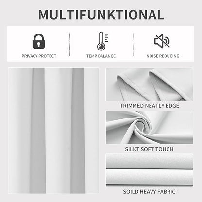 Joydeco Blackout Curtains 72 Inch Length 2 Panels Set, Thermal Insulated Long Curtains& Drapes 2 Burg, Room Darkening Grommet Drapes for Bedroom Living Room Window (Greyish White, W52 x L72 Inch)