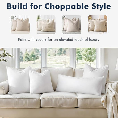 MIULEE 20x20 Pillow Inserts,Set of 2 Down Feather Throw Pillows for Couch Sofa Bed, Decorative Fluffy Throw Pillow Inserts Cotton Fabric,White