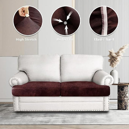 Leather Look Couch Cushion Covers Sofa Seat Slipcovers Sets Couches Furniture Protector for Sectional Armchair Loveseat Pets Kids Stretch Spandex Fabric (2 T-Cushion Loveseat, Burgundy)