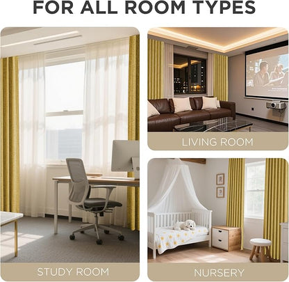 Joydeco Blackout Curtains for Bedroom - 100% Light Blocking 2 Panels Set Yellow Drapes 42" W x 72" L, Thermal Insulated Room Darkening Curtains, Linen Textured for Living Room, Rod Pocket & Back Tabs