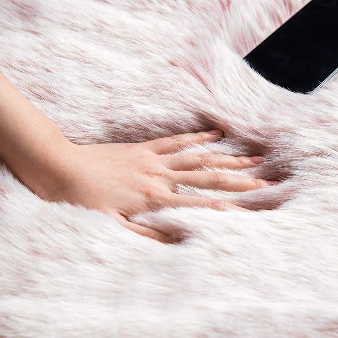 Ashler HOME DECO Soft Fox Faux Fur Chair Couch Cover Area Rug for Bedroom Floor Sofa Living Room Pink White 3 x 3 Feet Round