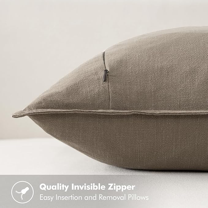 MIULEE Decorative Linen Pillow Covers 18x18 Inch Tan TaupeBoho Farmhouse Neutral Winter Couch Throw Pillows for Bed Pack of 2 Accent Modern Pillowcase Sofa Livingroom Home Decor