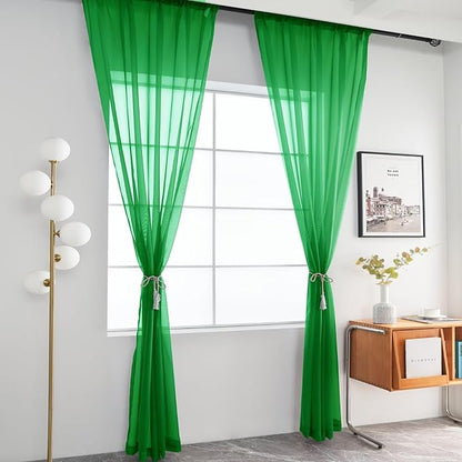 youleyar Solid Sheer Rod Pocket Curtain Voile Draperies 2 Panels White Beige Black Ivory Coffee 26 Inch Width 40 Inch Long 1 Pair for Kitchen Bedroom Children Living Room Yard(Green,26W x 40L)