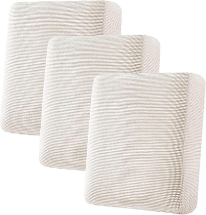H.VERSAILTEX Super Stretch Individual Seat Cushion Cover Sofa Covers Couch Cushion Covers Slipcover Sets Thick Jacquard Textured Twill Fabric (3 Piece Sofa Cushion Covers, Ivory)