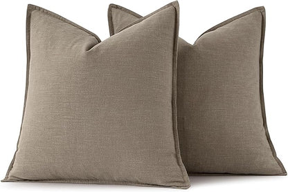 MIULEE Decorative Linen Euro Sham Pillow Covers 24x24 Inch Tan TaupeBoho Farmhouse Neutral Winter Couch Throw Pillows for Bed Pack of 2 Accent Modern Pillowcase Sofa Livingroom Home Decor