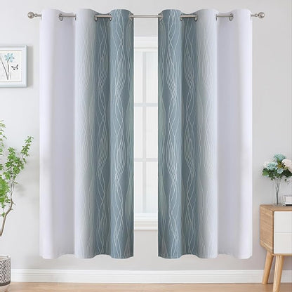Estelar Textiler Stone Blue and Greyish White Ombre Blackout Curtains 72 Inches Length for Bedroom, Thermal Insulated Light Blocking Grommet Gradient Blackout Drapes for Living Room, 42Wx72L, 2 Panels
